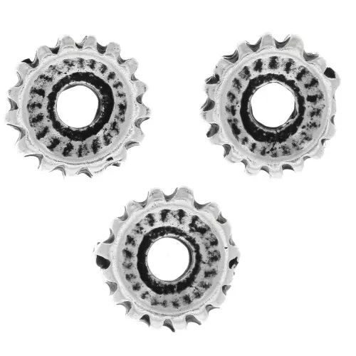 Perles rondelles striées 7 mm - Argenté vieilli x6