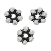 Perles rondelles fleur 6 pétales - 10 mm - Argenté vieilli x6