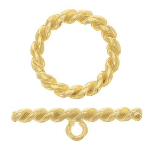 Fermoir en T torsadé pour bracelet ou collier 27 mm - Doré à l'or fin x1