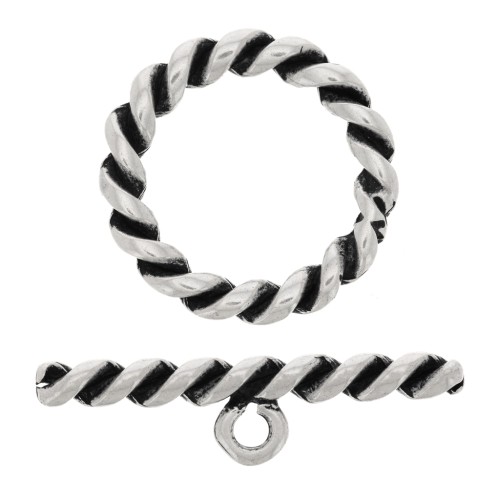 Fermoir en T torsadé pour bracelet ou collier 27 mm - Argenté vieilli x1