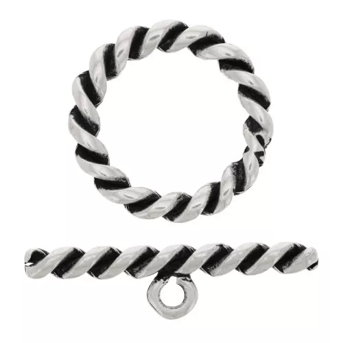 Fermoir en T torsadé pour bracelet ou collier 27 mm - Argenté vieilli x1