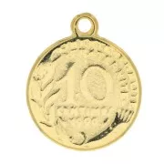 Pendentif pièce de monnaie 10 centimes 22x18 mm - Doré à l'or fin x1
