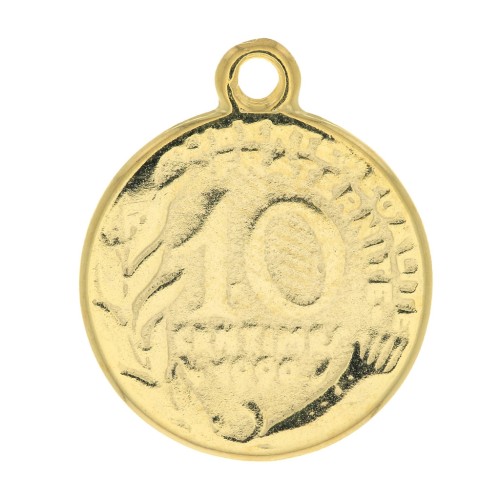Pendentif pièce de monnaie 10 centimes 22x18 mm - Doré à l'or fin x1