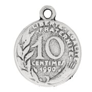 Pendentif pièce de monnaie 10 centimes 22x18 mm - Argenté vieilli x1|raw }}