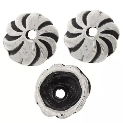 Coupelles striées 11 mm - Argenté vieilli x6