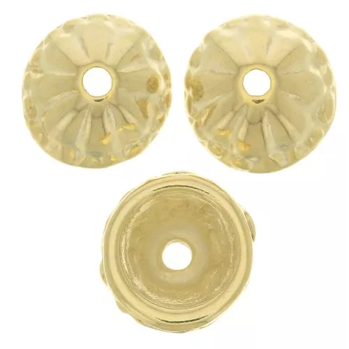 Coupelles striées et travaillées 9 mm - Doré à l'or fin x6