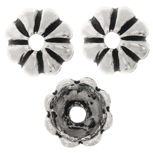 Coupelles striées 9 mm - Argenté vieilli x6