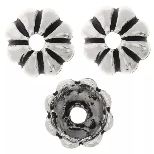 Coupelles striées 9 mm - Argenté vieilli x6