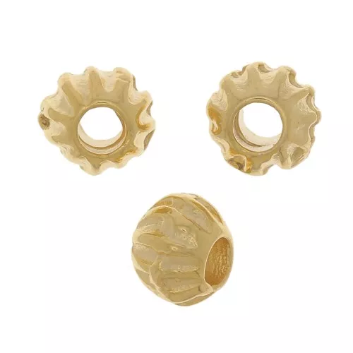 Perles rondes aplaties striées 5x4 mm - Doré à l'or fin x10