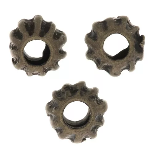 Perles rondes aplaties striées 5x4 mm - Bronze x10