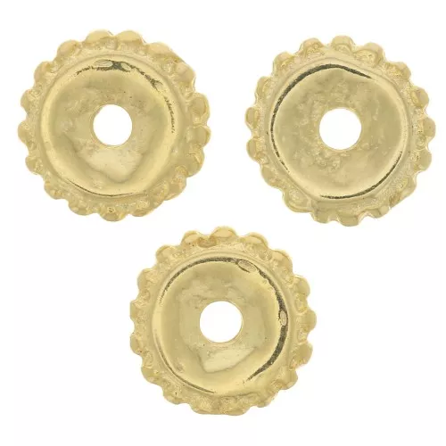Perles rondelles avec des petites boules 9 mm - Doré à l'or fin x6