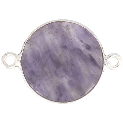 Intercalaire rond en pierre gemme 22x16 mm - Argent 925 - Amethyste x1