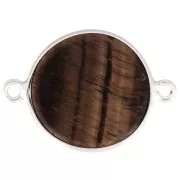 Intercalaire rond en pierre gemme 22x16 mm - Argent 925 - Oeil de tigre x1
