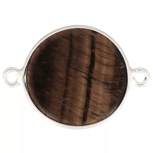 Intercalaire rond en pierre gemme 22x16 mm - Argent 925 - Oeil de tigre x1