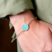 Intercalaire rond en pierre gemme 22x16 mm - Argent 925 - Amazonite x1