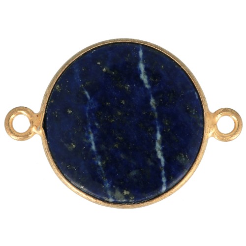 Intercalaire rond en pierre gemme 22x16mm Argent 925 Doré à l'or fin Lapis lazuli