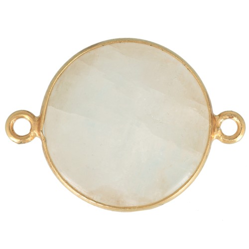Intercalaire rond en pierre gemme 22x16mm Arg 925 Doré à l'or fin Pierre de lune