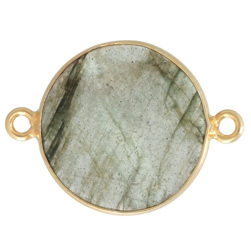 Intercalaire rond en pierre gemme 22x16mm Argent 925 Doré à l'or fin - Labradorite