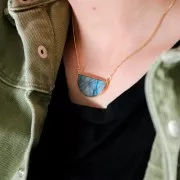 Intercalaire en pierre gemme 33x19 mm Argent 925 Doré à l'or fin - Lapis lazuli x1