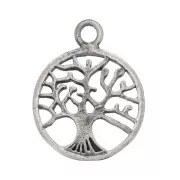 Pendentif rond 18x14 mm - motif arbre de vie - Argent 925 oxydé x1