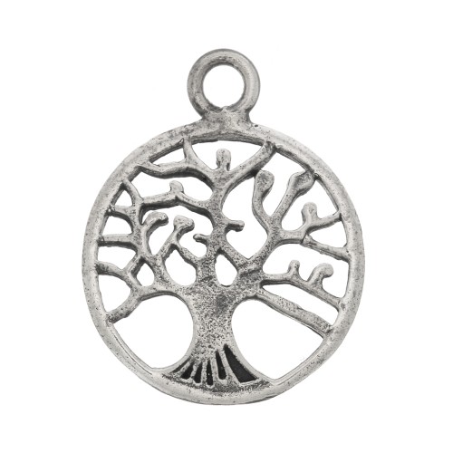 Pendentif rond 18x14 mm - motif arbre de vie - Argent 925 oxydé x1