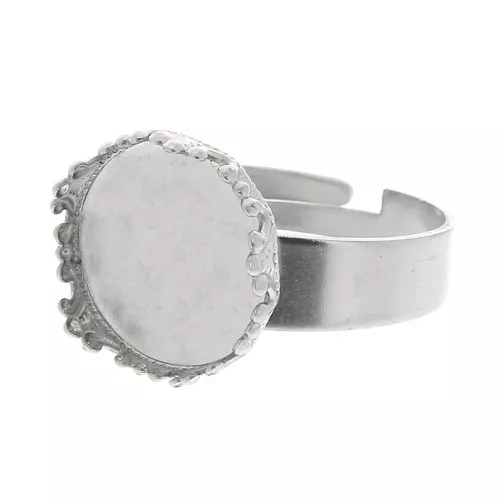 Bague réglable pour cabochon fond plat 12 mm - Acier inoxydable x1