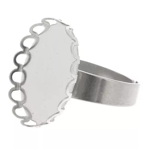 Bague réglable pour cabochon fond plat 18x13 mm - Acier inoxydable x1