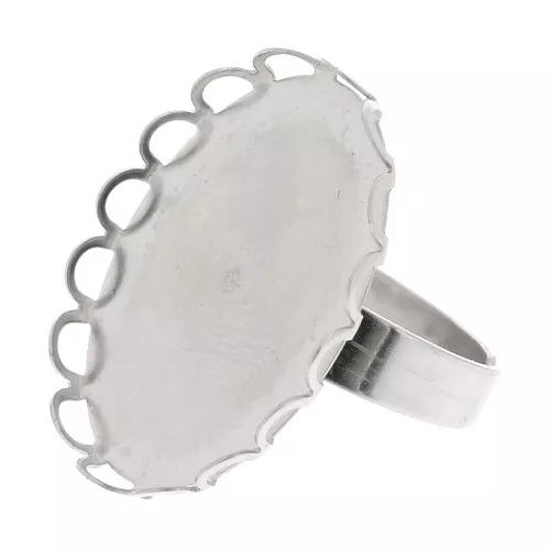 Bague réglable pour cabochon fond plat 25x18 mm - Acier inoxydable x1