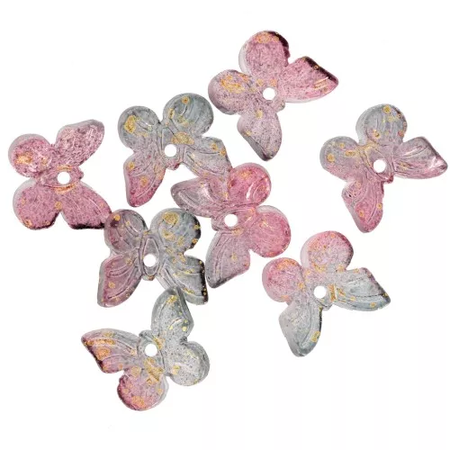 Perles forme papillon 9.5x11 mm - Violet - Tacheté Doré x4