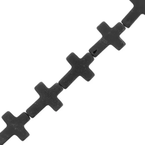 Perle croix 16.5x12 mm imitation pierre gemme teintée - Onyx noir x1