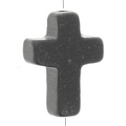 Perle croix 16.5x12 mm imitation pierre gemme teintée - Onyx noir x1
