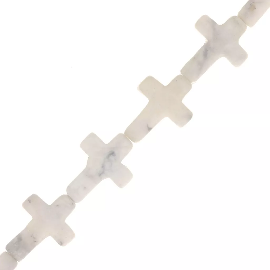 6 Perles En Howlite Naturelle 16x12mm Forme Croix - Pour Création Bijoux, Chapelet, Artisanat