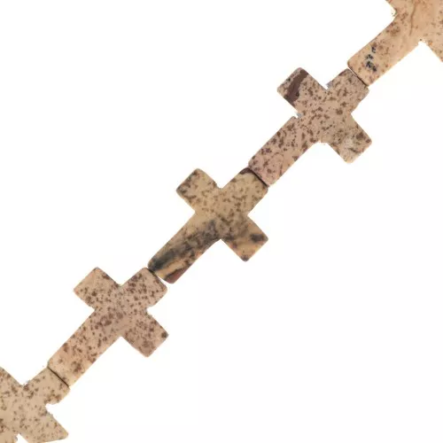 Perle croix 16.5x12 mm imitation pierre gemme teintée - Jaspe paysage x1