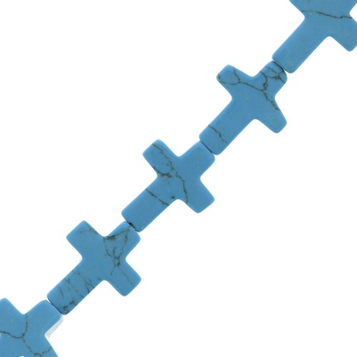 Perle croix 16.5x12 mm imitation pierre gemme teintée - Turquoise x1