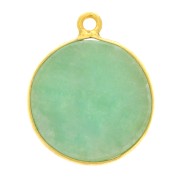 Pendentif rond pierre gemme 16mm - Argent 925 Doré à l'or fin - Amazonite x1