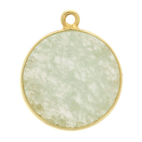 Pendentif rond pierre gemme 16mm - Argent 925 Doré à l'or fin - Aventurine x1