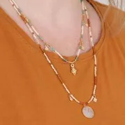 Pendentif rond pierre gemme 16mm - Argent 925 Doré à l'or fin - Aventurine x1