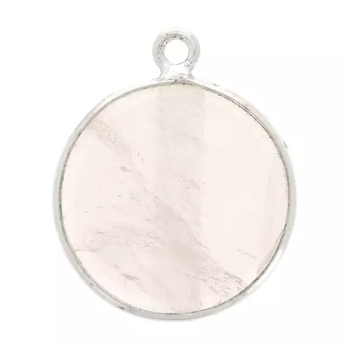 Pendentif rond en pierre gemme 16 mm - Argent 925 - Quartz rose x1