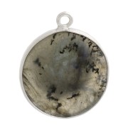 Pendentif rond en pierre gemme 16 mm - Argent 925 - Labradorite x1