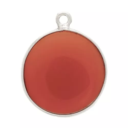 Pendentif rond en pierre gemme 16 mm - Argent 925 imitation Cornaline x1