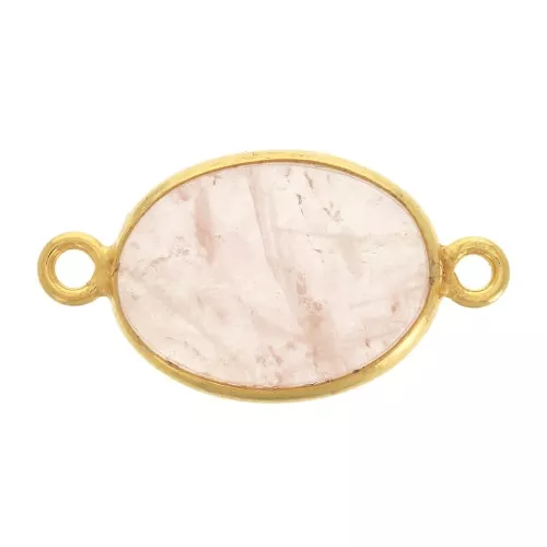 Intercalaire ovale pierre gemme 14x10mm Argent 925 Doré à l'or fin Quartz rose x1