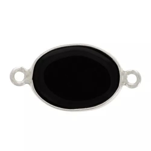Intercalaire ovale en pierre gemme 15x10 mm - Argent 925 - Onyx noir x1