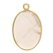 Pendentif ovale pierre gemme 22x14 mm Argent 925 Doré à l'or fin - Quartz rose x1