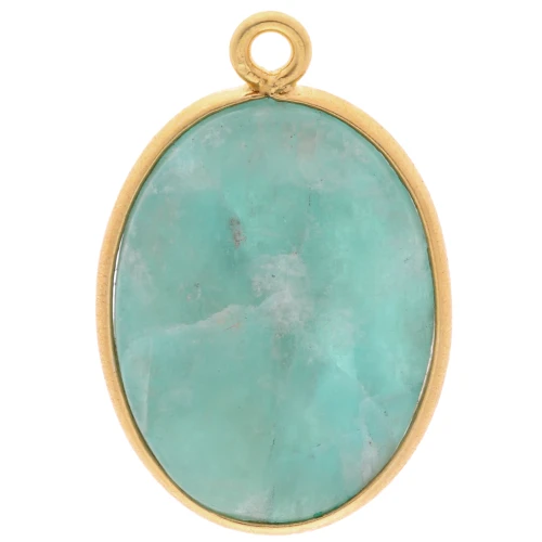 Pendentif ovale pierre gemme 22x14 mm Argent 925 Doré à l'or fin - Amazonite x1