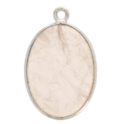 Pendentif ovale pierre gemme 22x14 mm Argent 925 - Quartz rose x1