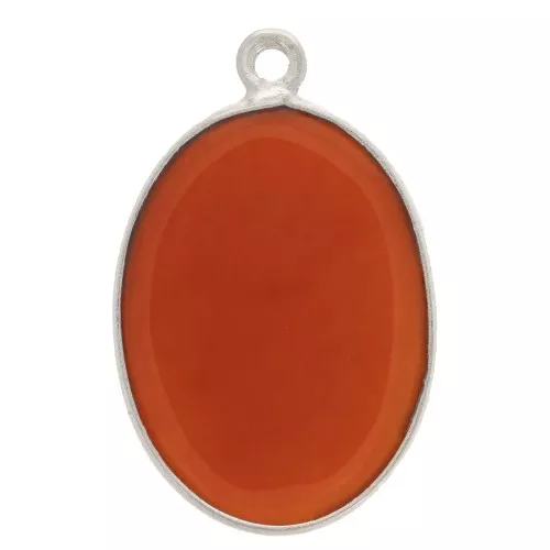 Pendentif ovale pierre gemme 22x14 mm Argent 925 imitation Cornaline x1