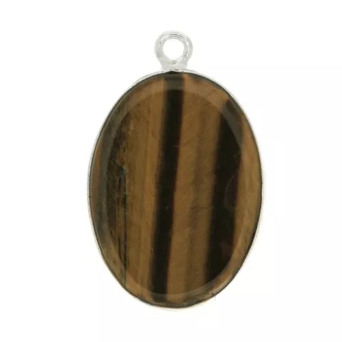 Pendentif ovale pierre gemme 22x14 mm Argent 925 - Oeil de tigre x1