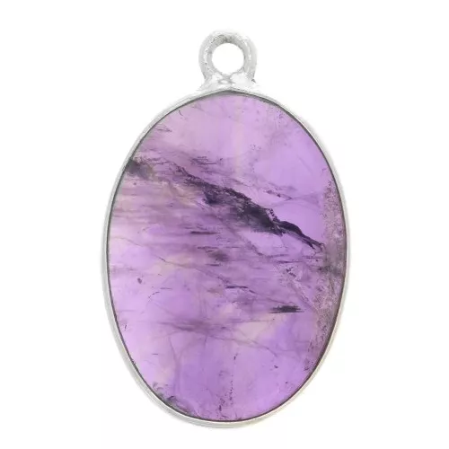 Pendentif ovale pierre gemme 22x14 mm Argent 925 - Amethyste x1
