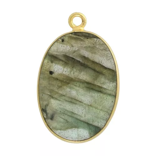 Pendentif ovale pierre gemme 22x14 mm Argent 925 Doré à l'or fin - Labradorite x1