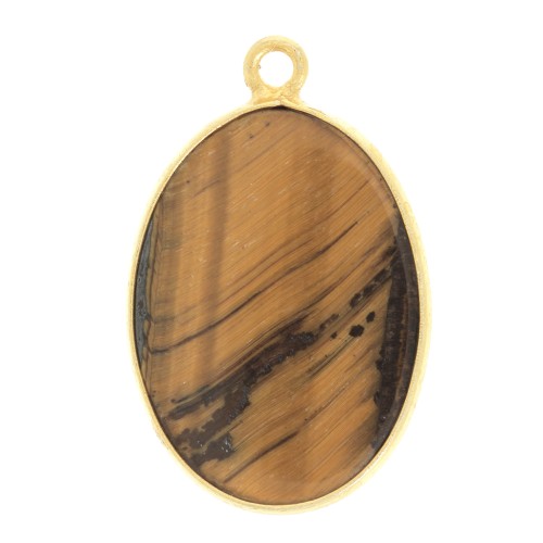 Pendentif ovale pierre gemme 22x14 mm Argent 925 Doré à l'or fin - Oeil de tigre
